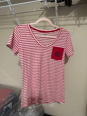 Columbia Red and White Striped V-Neck Tee